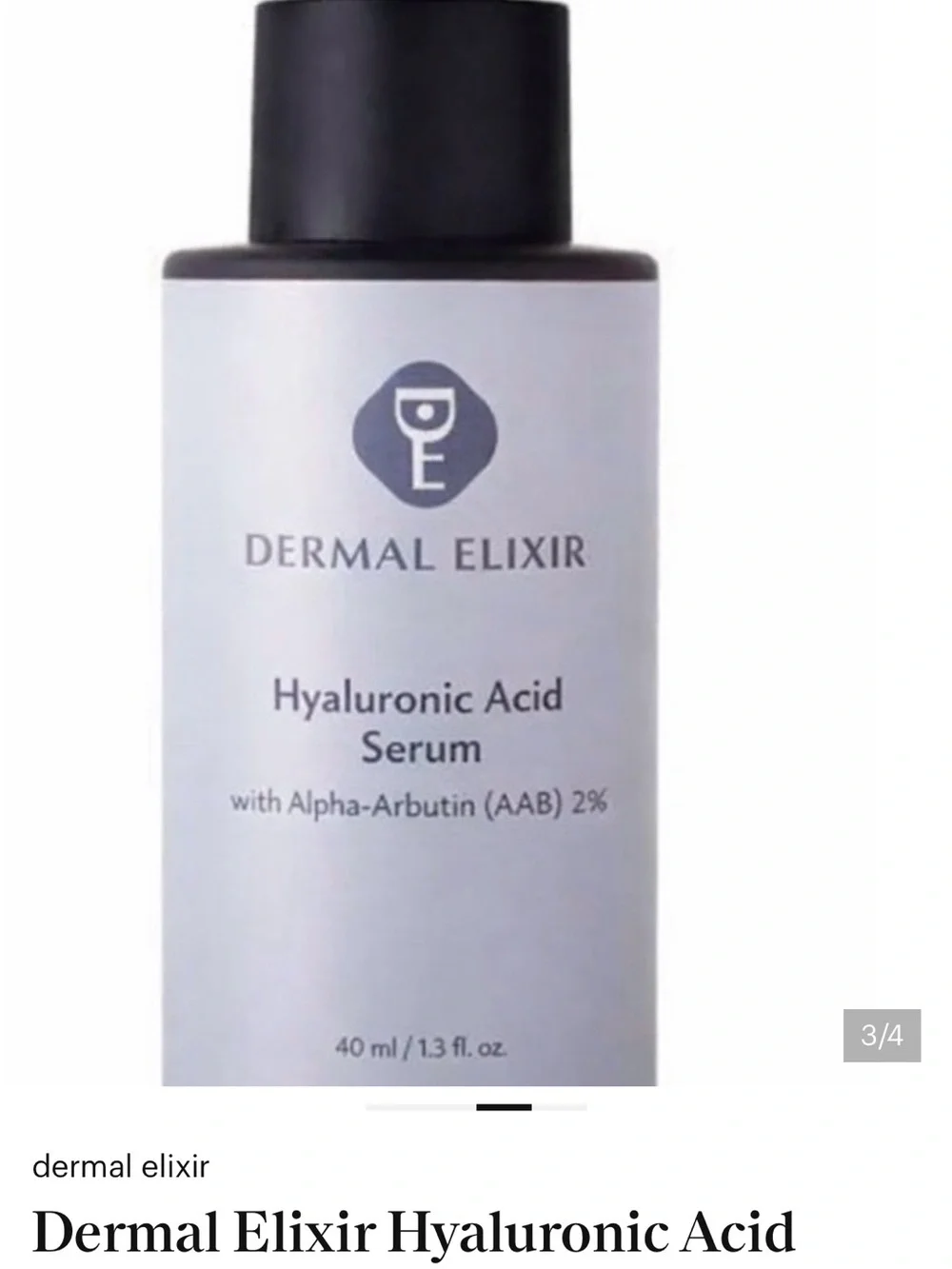 Dermal Elixir Hyaluronic Acid Serum with Alpha-Arbutin (AAB) 2% NIB Retail $50